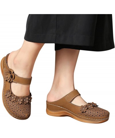 Sandals for Women Flats Open Toe Thick Bottom Wedges Slippers Women's Fashion Wedge Sandals Z-06 Brown $17.43 Sandals