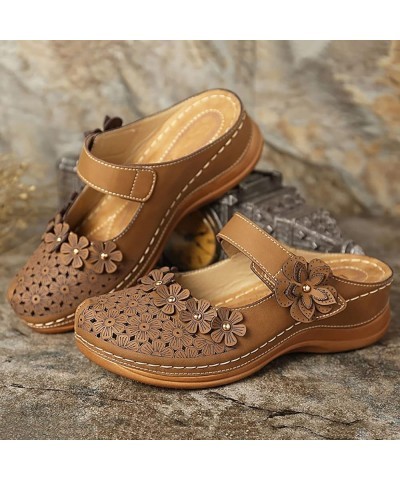 Sandals for Women Flats Open Toe Thick Bottom Wedges Slippers Women's Fashion Wedge Sandals Z-06 Brown $17.43 Sandals