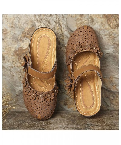 Sandals for Women Flats Open Toe Thick Bottom Wedges Slippers Women's Fashion Wedge Sandals Z-06 Brown $17.43 Sandals