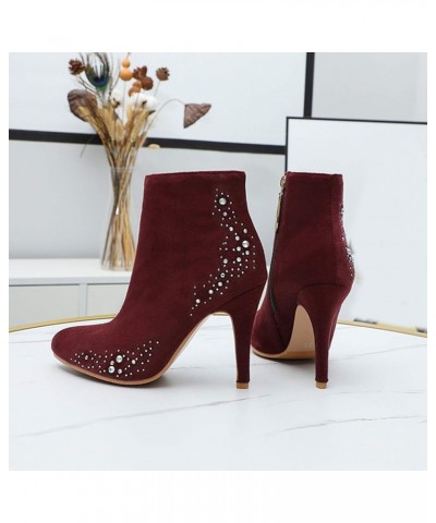 Women Fashion Boots with Thin Heel Red-1 $32.02 Boots