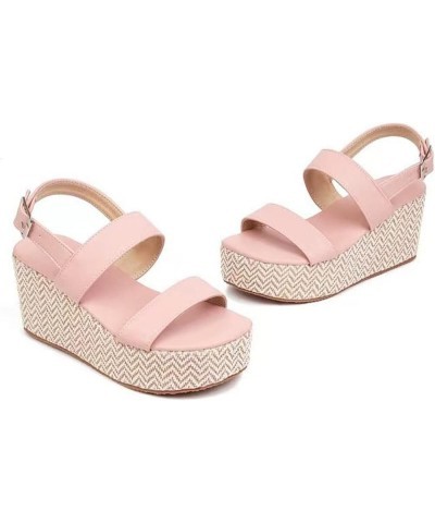 Women Roman lace up Platform Sandals Fish Mouth Thick Bottom Sandals Ladies Breathable Elastic Strap Slip on Pink 9 $21.74 Sa...