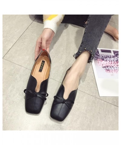 Casual Loafers Flats Shoe for Women Stylish Bow Square Toe Pull-on Ladies Retro Career Shoes Black/Apricot Apricot $25.92 Loa...