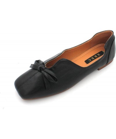 Casual Loafers Flats Shoe for Women Stylish Bow Square Toe Pull-on Ladies Retro Career Shoes Black/Apricot Apricot $25.92 Loa...