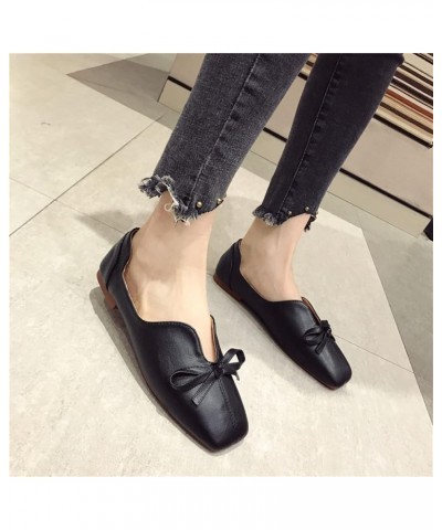 Casual Loafers Flats Shoe for Women Stylish Bow Square Toe Pull-on Ladies Retro Career Shoes Black/Apricot Apricot $25.92 Loa...