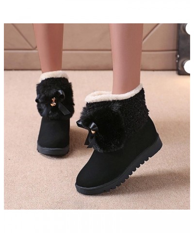 Ladies Fashion Fashion Bow Knot Thick Soled Cotton Shoes Plush Warm Short Snow Boots Boots for Women with Heel Leather (Grey,...