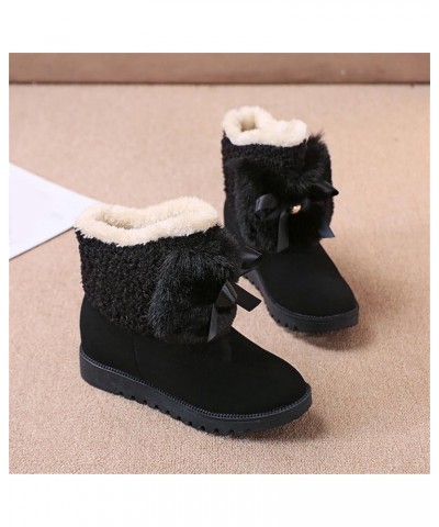 Ladies Fashion Fashion Bow Knot Thick Soled Cotton Shoes Plush Warm Short Snow Boots Boots for Women with Heel Leather (Grey,...