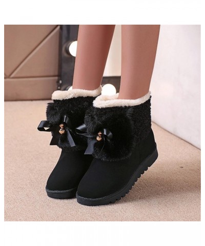 Ladies Fashion Fashion Bow Knot Thick Soled Cotton Shoes Plush Warm Short Snow Boots Boots for Women with Heel Leather (Grey,...