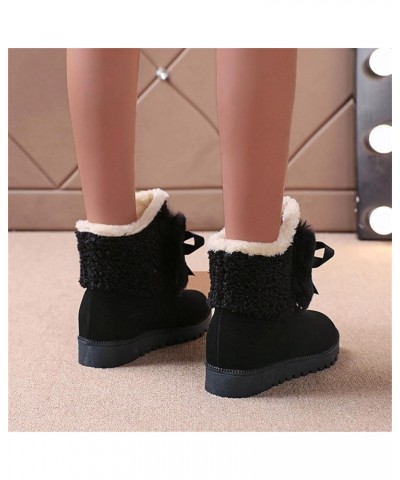 Ladies Fashion Fashion Bow Knot Thick Soled Cotton Shoes Plush Warm Short Snow Boots Boots for Women with Heel Leather (Grey,...