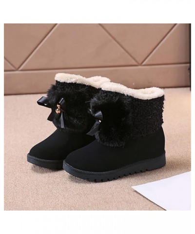 Ladies Fashion Fashion Bow Knot Thick Soled Cotton Shoes Plush Warm Short Snow Boots Boots for Women with Heel Leather (Grey,...