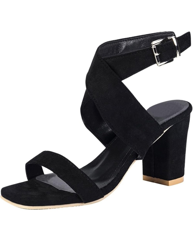 Women's Open Toe Dress Sandals Mid Block Heel Sandal with memory foam Low Heels Open Toe Block Heels for Daily Wear Ao2-black...