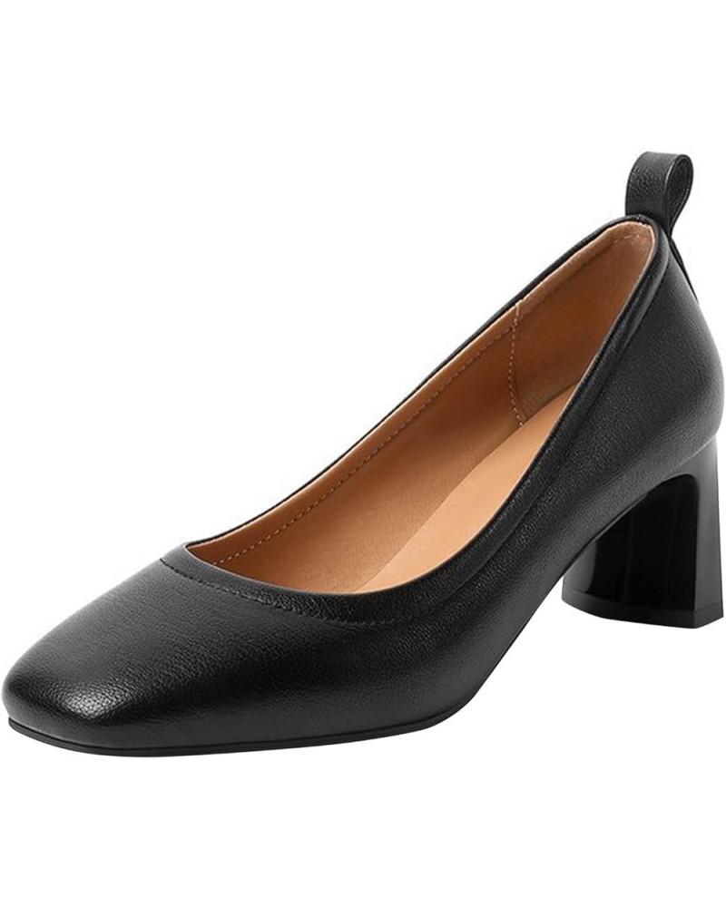 Fashion Women's Shoes Single Shoes Solid Color Pointed Thick Heels High Heels Casual Shoes Women Summer Black $22.77 Pumps