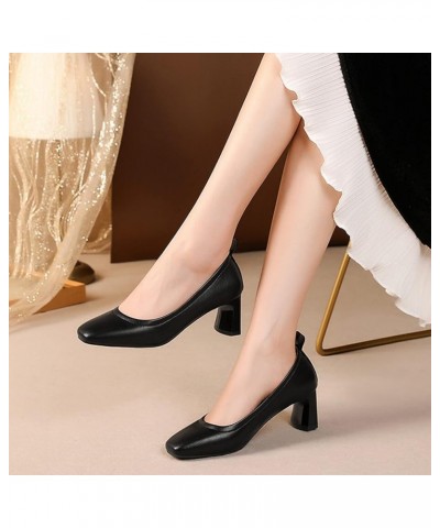 Fashion Women's Shoes Single Shoes Solid Color Pointed Thick Heels High Heels Casual Shoes Women Summer Black $22.77 Pumps