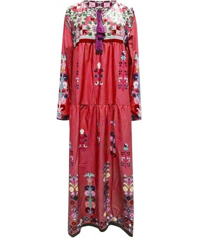 Print Dress Maxi Long V Boho Up Party Dress Lace Sleeve Size Plus Neck Women Women's Dress Plus Short Dresses for Red $14.89 ...