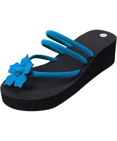 Ladies Faux Leather Sandals Teen Girls Bohemia Styles High Heeled Platform Shoes Flower Women Flip Flops Slippers Blue $9.70 ...