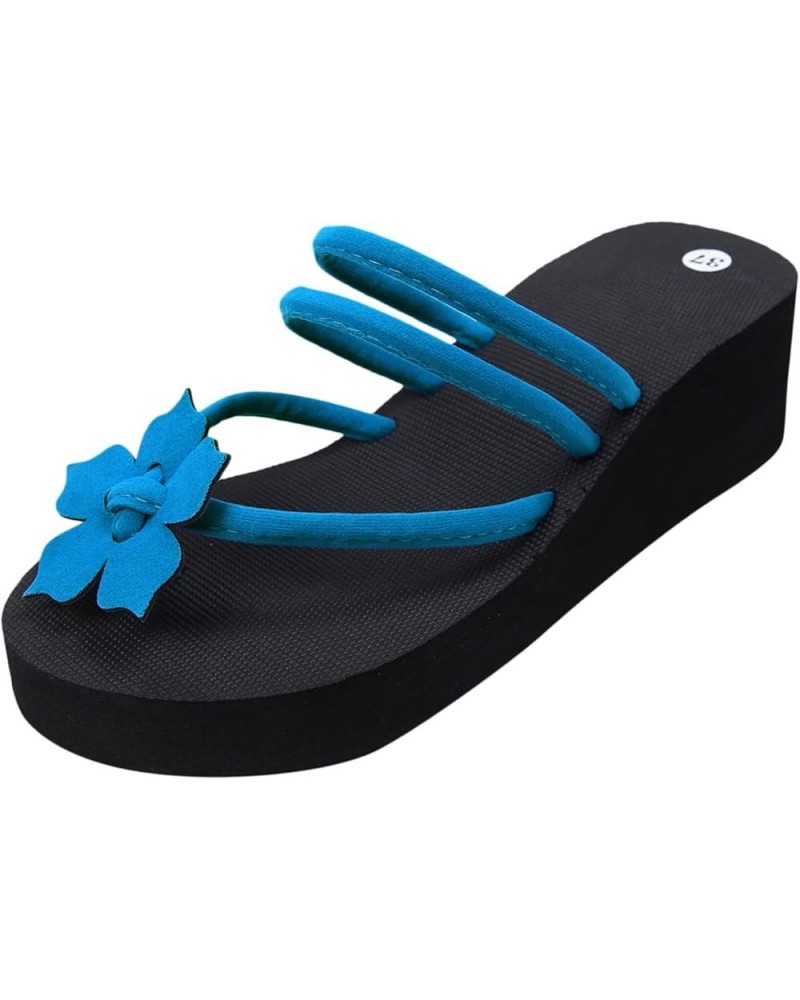 Ladies Faux Leather Sandals Teen Girls Bohemia Styles High Heeled Platform Shoes Flower Women Flip Flops Slippers Blue $9.70 ...