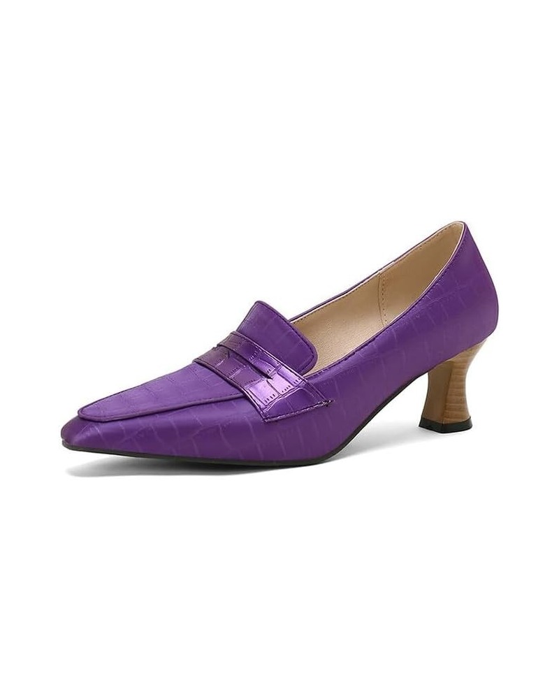 Women's Fashion Slip on Pumps Classic Casual Square Toe Kitten Heel Art Painted Shoes Purple $33.63 Pumps