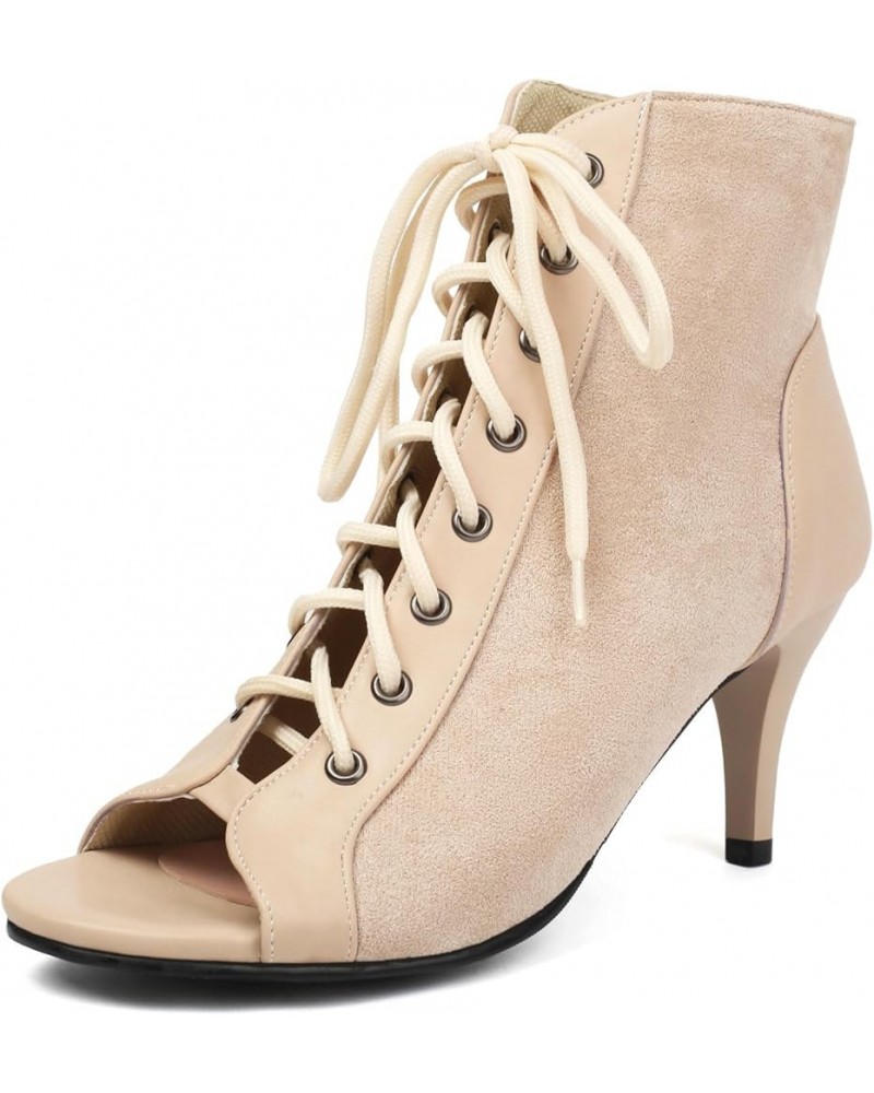 Women's Sandals Peep Toe High Heel Lace Up Summer Boots Faux Suede Open Toe Dance Party Sexy Pump Dress Shoes Ladies Beige $1...