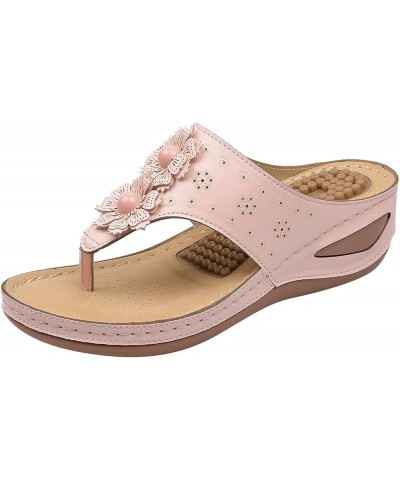 Fashion Sandals Flip Flops Sandals With Arch Support For Comfortable Walk Summer Wedge Studded Sandals Flat Jelly Pink $18.28...