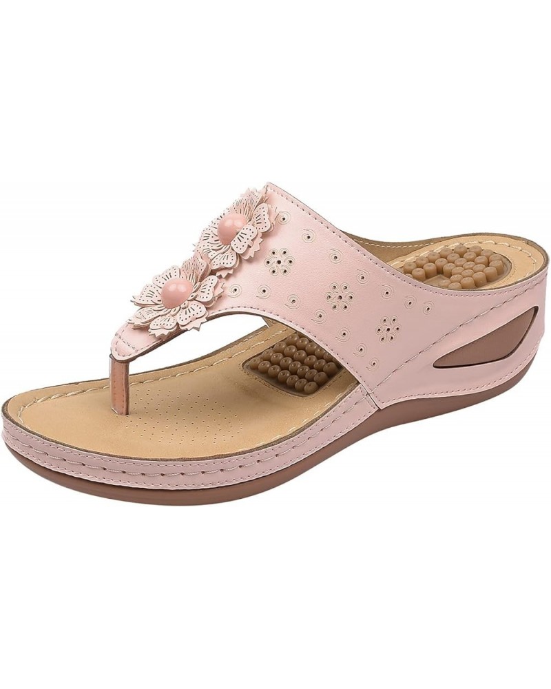 Fashion Sandals Flip Flops Sandals With Arch Support For Comfortable Walk Summer Wedge Studded Sandals Flat Jelly Pink $18.28...