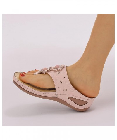 Fashion Sandals Flip Flops Sandals With Arch Support For Comfortable Walk Summer Wedge Studded Sandals Flat Jelly Pink $18.28...