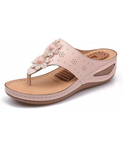 Fashion Sandals Flip Flops Sandals With Arch Support For Comfortable Walk Summer Wedge Studded Sandals Flat Jelly Pink $18.28...