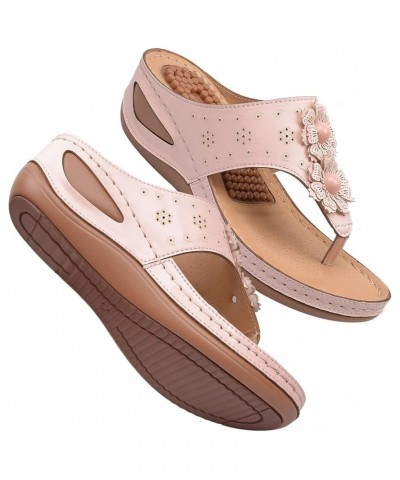 Fashion Sandals Flip Flops Sandals With Arch Support For Comfortable Walk Summer Wedge Studded Sandals Flat Jelly Pink $18.28...