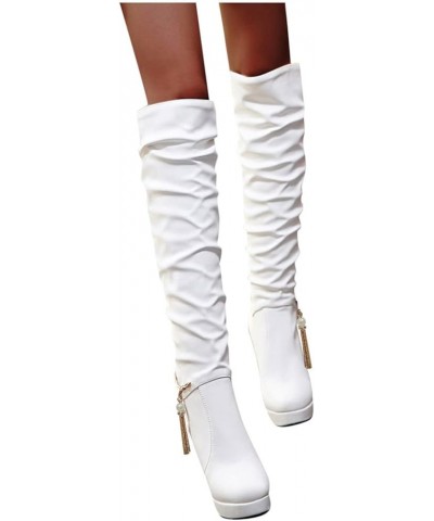 Fashion Knee High Sexy Boots for Women Low Heel Women's Boots Shoes Breathable Round Chunky Fashion Solid Toe Heels High Thig...