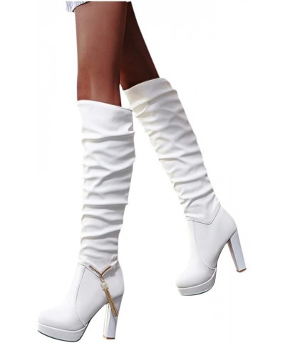 Fashion Knee High Sexy Boots for Women Low Heel Women's Boots Shoes Breathable Round Chunky Fashion Solid Toe Heels High Thig...