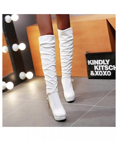 Fashion Knee High Sexy Boots for Women Low Heel Women's Boots Shoes Breathable Round Chunky Fashion Solid Toe Heels High Thig...