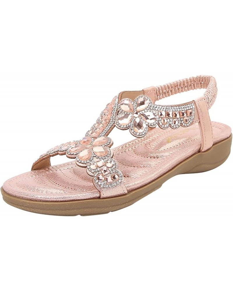 Size 11 Womens Sandals Women Thick Soled Sandals Fashion Bohemian Style Diamond Beach Sandals (Black, 6.5) 8 Pink $20.72 Sandals