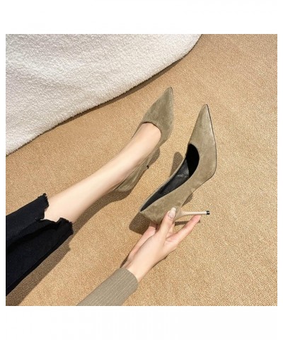 Women's Solid Leather Pointed Toe Slip on Mid Heels Sandals Autumn and Winter Women Casual Shoes Casual Party Dressy Shoes (B...