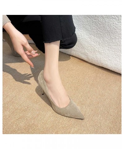 Women's Solid Leather Pointed Toe Slip on Mid Heels Sandals Autumn and Winter Women Casual Shoes Casual Party Dressy Shoes (B...