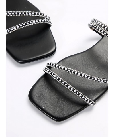 Women's Trendy Rhinestone Sparkly Flat Sandals Strappy Slip on Open Toe Slide Sandals Black $16.19 Sandals