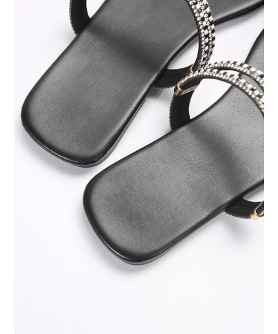 Women's Trendy Rhinestone Sparkly Flat Sandals Strappy Slip on Open Toe Slide Sandals Black $16.19 Sandals