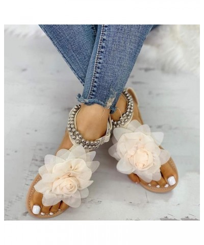 Buckle Summer Shoes Flat Strap Bohemian Style String Flower Women Flat Sandals for Women Ladies Summer Dress (White, 7.5) Whi...