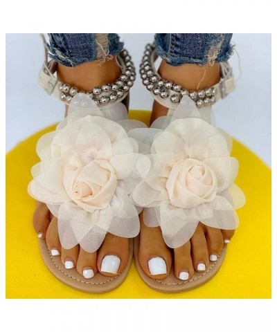 Buckle Summer Shoes Flat Strap Bohemian Style String Flower Women Flat Sandals for Women Ladies Summer Dress (White, 7.5) Whi...