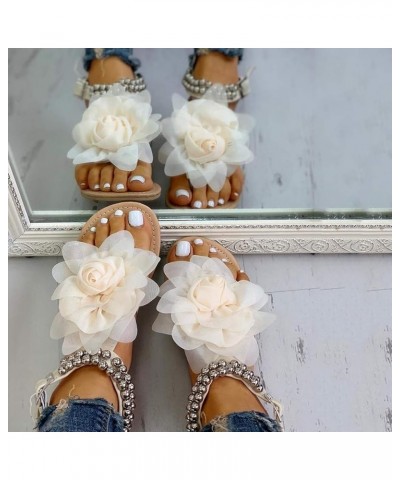 Buckle Summer Shoes Flat Strap Bohemian Style String Flower Women Flat Sandals for Women Ladies Summer Dress (White, 7.5) Whi...