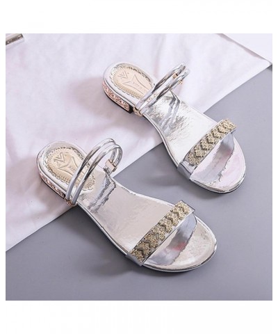 Beach Sandals for Women Dressy Summer Low Heel Rhinestone Sandal Slip on Adjustable Strap Open Toe Slide Sandals Casual Vacat...