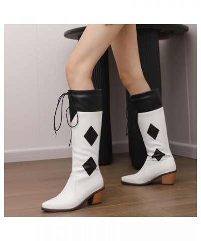 Women Pull On Warm Knee High Embroidered Cowboy Boots White 2 $32.65 Boots