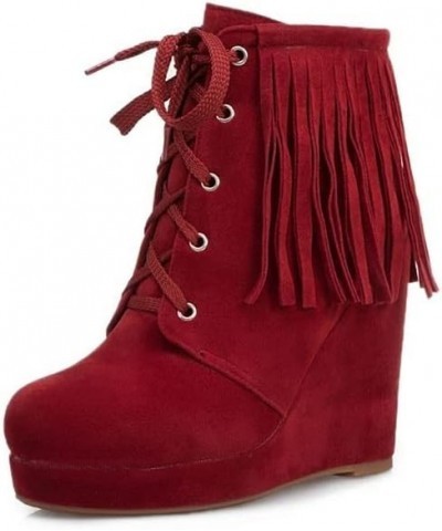 Lace-up Booties Women's Retro Fringed Ankle Boots Wedge Heel Suede Ankle Boots Autumn Winter Casual Short Boots Women Elegant...