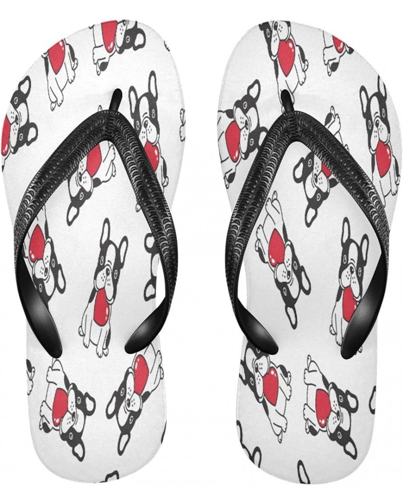 Valentine Bulldog Red Heart Womens Flip Flops Romantic Love Cute Pug Animal Summer Beach Sandals Casual Thong Slippers Comfor...