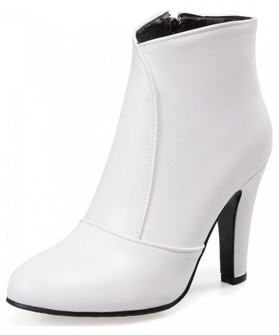 Women Round Toe Ankle Boots Women Stiletto Ankle Boots Women Zip Evening Dress Ankle Boots White $23.50 Boots