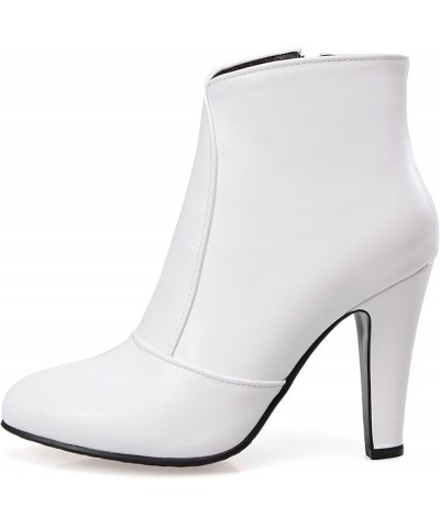 Women Round Toe Ankle Boots Women Stiletto Ankle Boots Women Zip Evening Dress Ankle Boots White $23.50 Boots