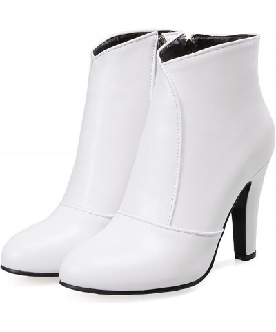 Women Round Toe Ankle Boots Women Stiletto Ankle Boots Women Zip Evening Dress Ankle Boots White $23.50 Boots