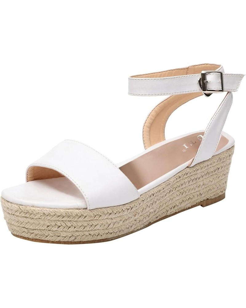 platform sandals for women, Women's Ladies Strap Ankle Buckle Platform Wedges Woven Sandals Roman Shoes White $31.71 Sandals