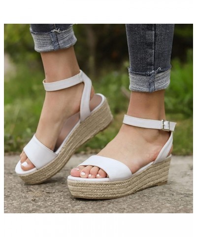 platform sandals for women, Women's Ladies Strap Ankle Buckle Platform Wedges Woven Sandals Roman Shoes White $31.71 Sandals