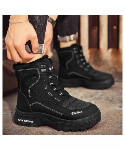 Mens Snow Boots Women Winter Anti-Slip Ankle Booties Waterproof Slip On Warm Fur Lined Sneaker Cf1-black $19.80 Boots