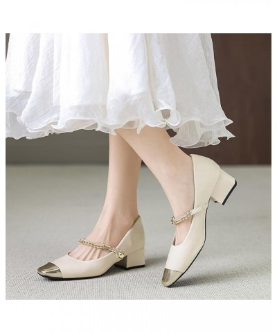 Women Cap Toe Mary Jane Shoes Low Block Heel Dress Shoes Ankle Strap Apricot $20.43 Pumps