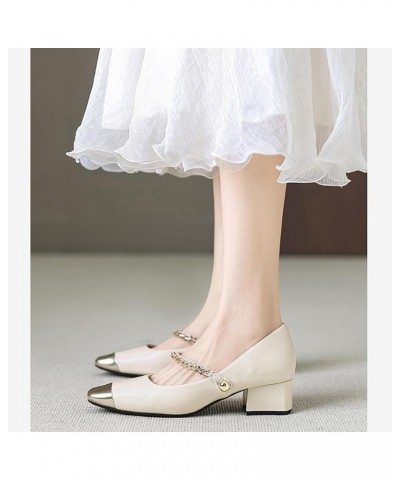 Women Cap Toe Mary Jane Shoes Low Block Heel Dress Shoes Ankle Strap Apricot $20.43 Pumps