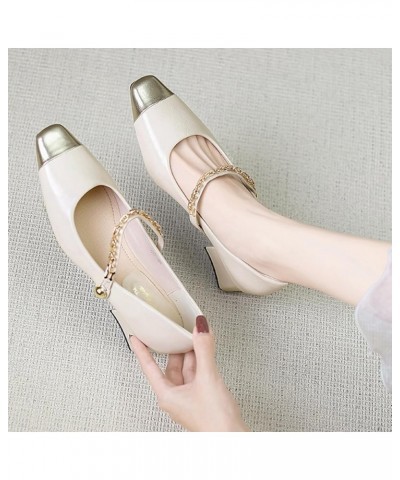 Women Cap Toe Mary Jane Shoes Low Block Heel Dress Shoes Ankle Strap Apricot $20.43 Pumps